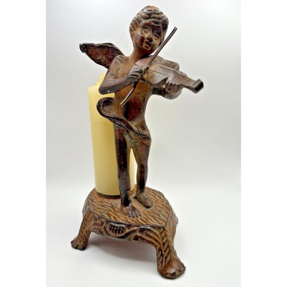 Vintage Cast Iron Cherub Angel Candle Holder - Picture 2 of 14